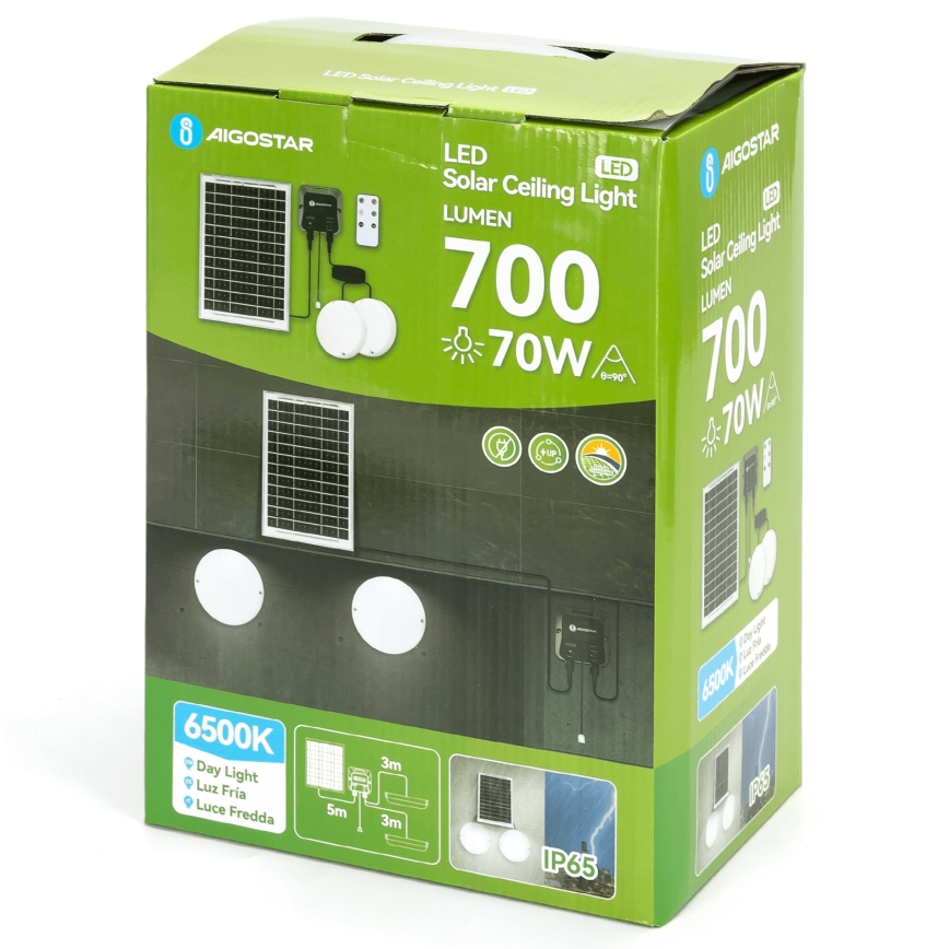 Aigostar - LED Saules gaismeklis 2xLED/35W/12V 6000 mAh 6500K Ø 16,8 cm + tālvadības pults
