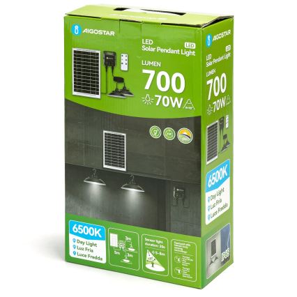 Aigostar - Saules LED gaismeklis ar sensoru 2xLED/35W/12V 6000 mAh 6500K IP65 Ø15 cm + tālvadības pults