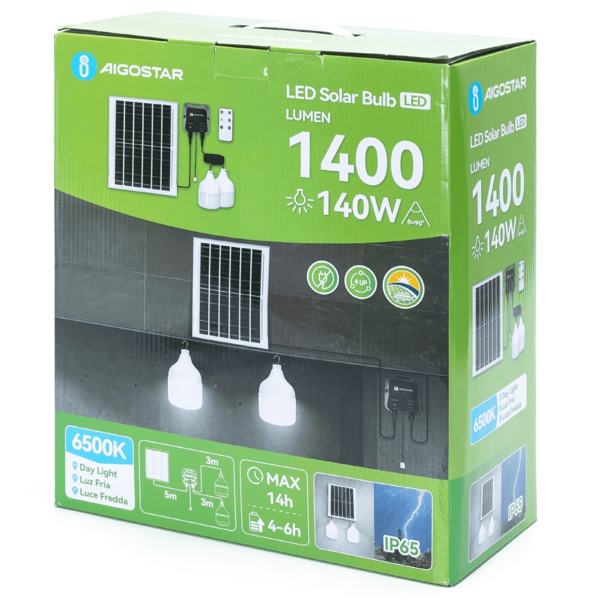 Aigostar - Saules LED lustra 2xLED/70W/12V 12000 mAh 6500K IP65 Ø 12 cm + tālvadības pults