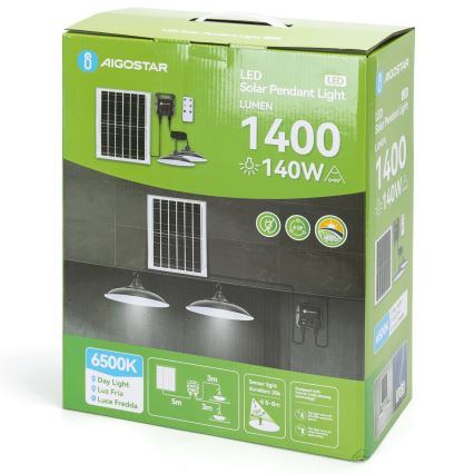Aigostar - LED saules gaismeklis ar sensoru 2xLED/70W/12V 12000 mAh 6500K IP65 Ø 23,5 cm + tālvadība