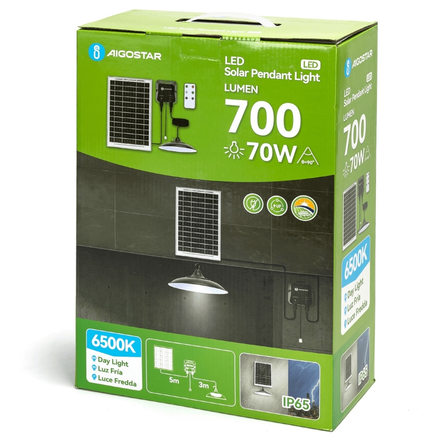 Aigostar - LED saules gaismeklis LED/70W/12V 6000 mAh 6500K IP65 Ø 23,5 cm + tālvadības pults