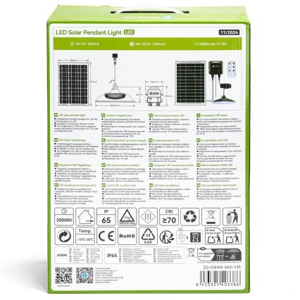 Aigostar - LED saules gaismeklis LED/70W/12V 6000 mAh 6500K IP65 Ø 23,5 cm + tālvadības pults