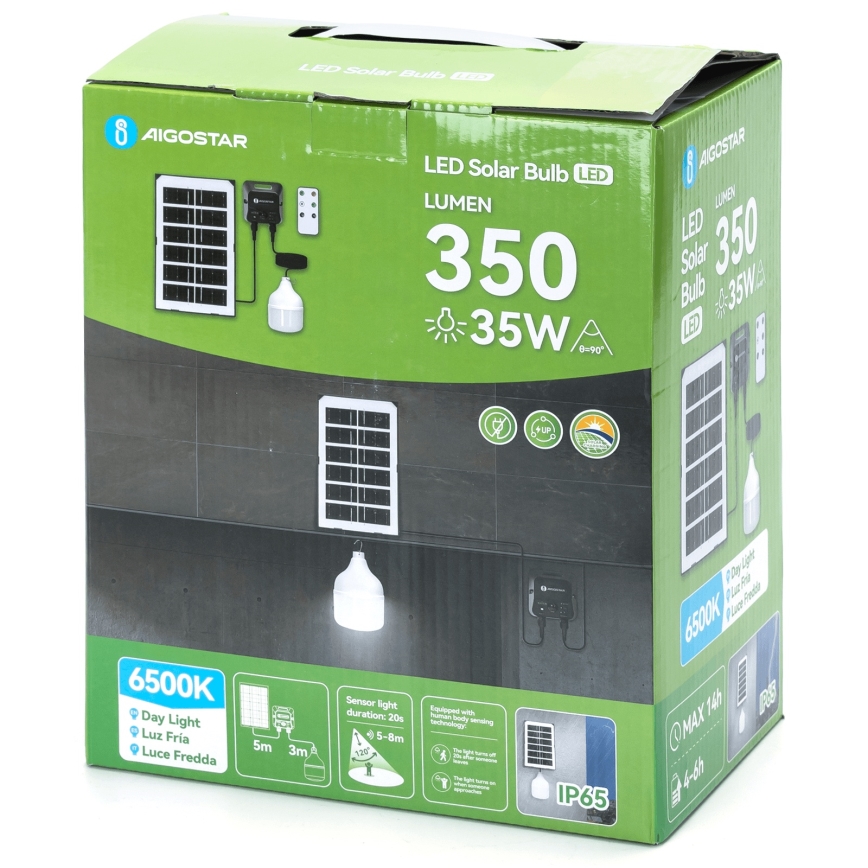 Aigostar - LED saules lampa ar sensoru LED/35W/12V 3000 mAh 6500K IP65 Ø 10 cm + tālvadība
