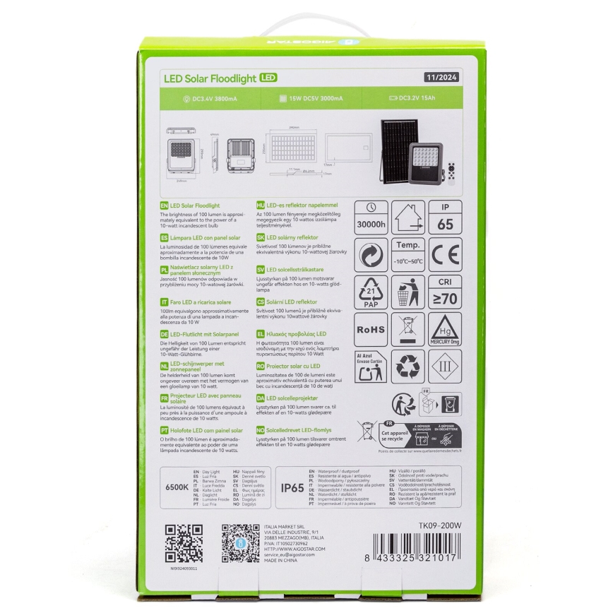 Aigostar - LED regulējams saules prožektors LED/200W/3,4V IP65 15000 mAh + tālvadības pults