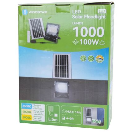 Aigostar - LED saules prožektors LED/100W/3,2V 2000mAh 3000K/4000K/6500K IP66 + tālvadības pults