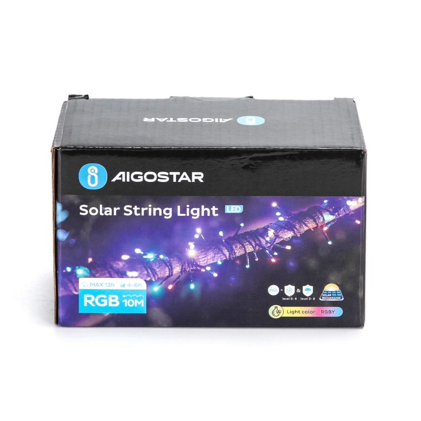 Aigostar – LED saules virtene, 100 LED, 8 gaismas režīmi, 12 m, IP65, daudzkrāsaina