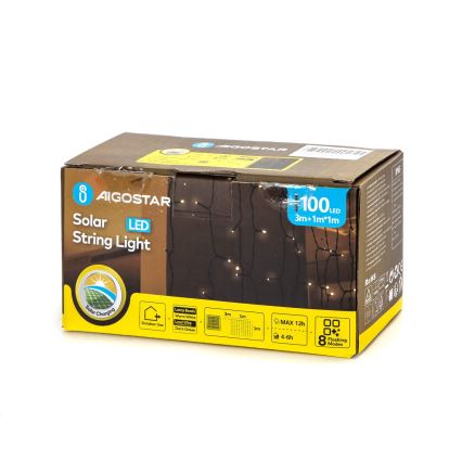 Aigostar - LED saules virtene 100 LED/8 režīmi 4x1m IP65 silti balta 800 mAh