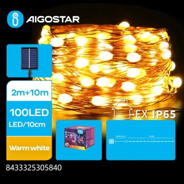 Aigostar - LED saules virtene 100xLED/8 režīmi 12m 800 mAh IP65 siltā balta