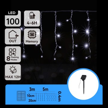 Aigostar - LED saules virtene 100xLED/8 režīmi 8x0,4m IP65 auksti balta 800 mAh