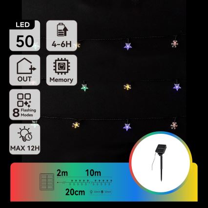 Aigostar - LED saules virtene, 50xLED/8 režīmi, 800 mAh, 12 m, IP65, daudzkrāsaina
