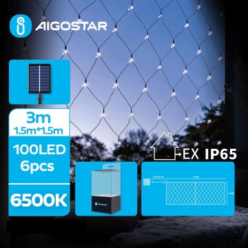 Aigostar - LED saules Ziemassvētku virtene 100 LED/8 režīmi 4,5x1,5m IP65 auksti balta