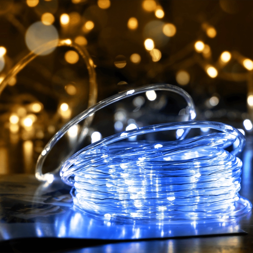 Aigostar - saules LED Ziemassvētku virtene 100xLED/8 režīmi 12m IP65 auksti balta 800 mAh