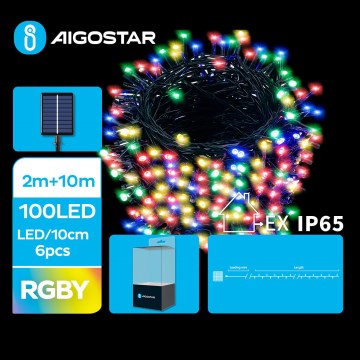 Aigostar - LED Saules Ziemassvētku virtene 100xLED/8 funkcijas 12m IP65 daudzkrāsains 800 mAh