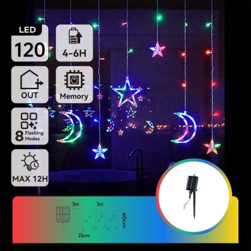 Aigostar - LED saules Ziemassvētku virtene 120xLED/8 funkcijas 3x0,6 m 500 mAh IP65 daudzkrāsaina