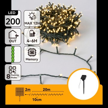 Aigostar - LED saules ziemassvētku virtene 200xLED/8 funkcijas 22m IP65 siltā balta 800mAh
