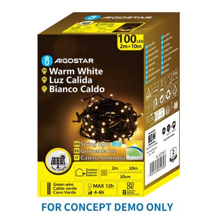 Aigostar - LED saules ziemassvētku virtene 200xLED/8 funkcijas 22m IP65 siltā balta 800mAh