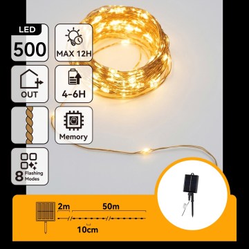 Aigostar - LED saules Ziemassvētku virtene 500xLED/8 funkcijas 52m IP65 siltā balta 1200 mAh