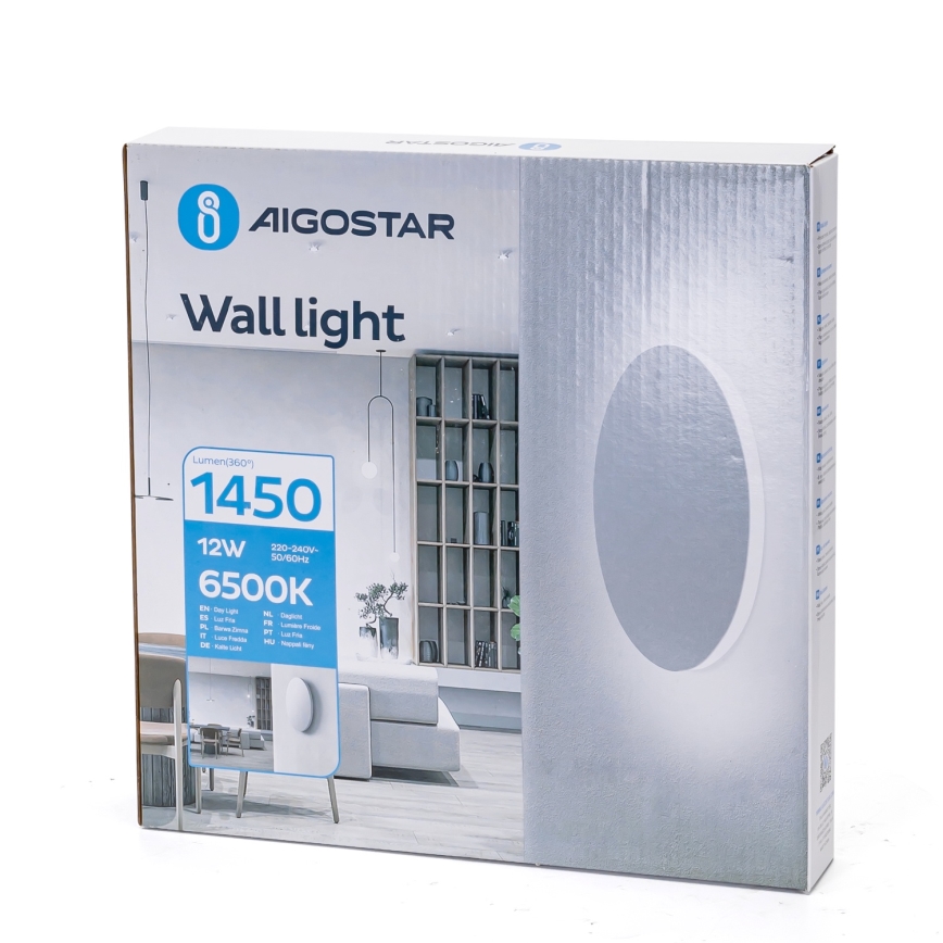 Aigostar - LED sienas gaismeklis LED/12W/230V 6500K 25 cm balts