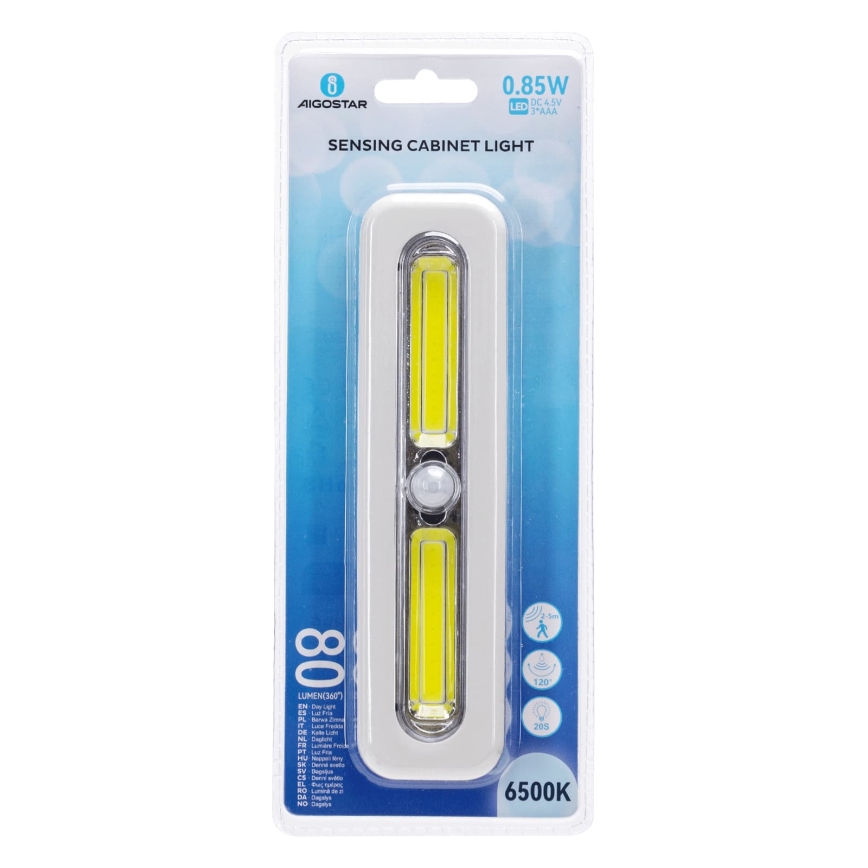 Aigostar - LED skapja apgaismojums ar kustības sensoru LED/3xAAA 6500K balts