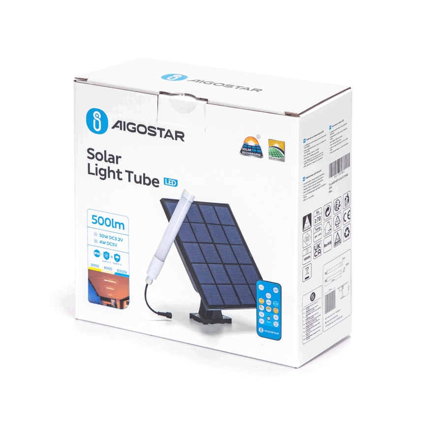 Aigostar - LED Aptumšojama spuldze ar saules enerģijas paneli LED/3,2V 3000K/4000K/6500K IP65 5000 mAh + tālvadības pults