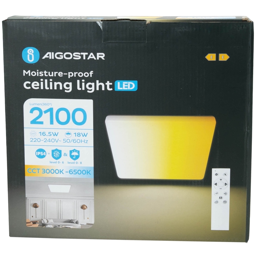 Aigostar - regulējams LED vannas istabas griestu gaismeklis LED/18W/230V 3000K-6500K IP54 + tālvadības pults
