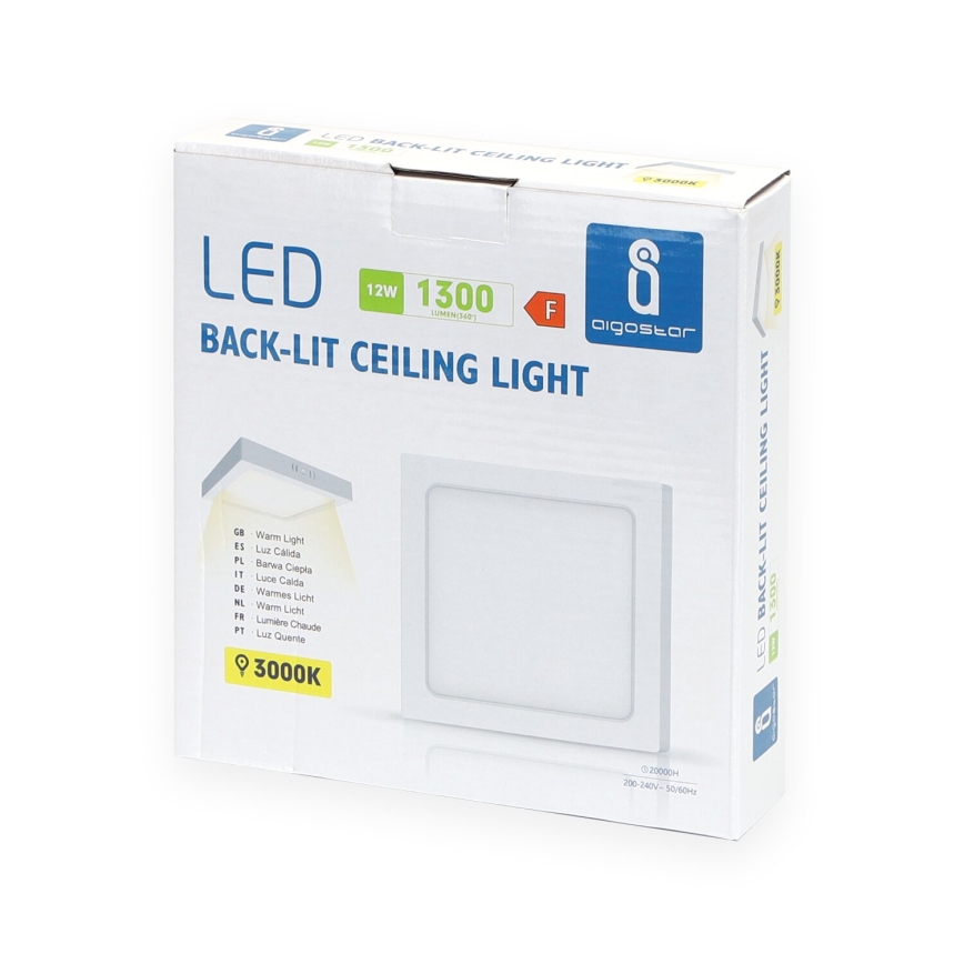 Aigostar - LED Virsapmetuma griestu lampa LED/12W/230V 17,3x17,3 cm 3000K balta