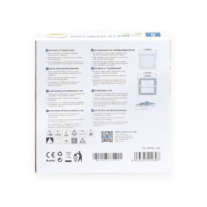 Aigostar - LED Virsapmetuma griestu lampa LED/12W/230V 17,3x17,3 cm 3000K balta
