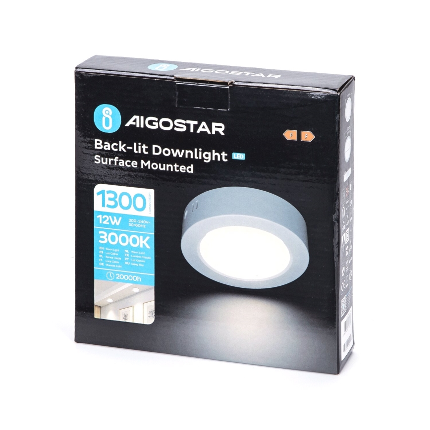 Aigostar - LED Virsapmetuma griestu lampa LED/12W/230V d. 17,4 cm 3000K balta