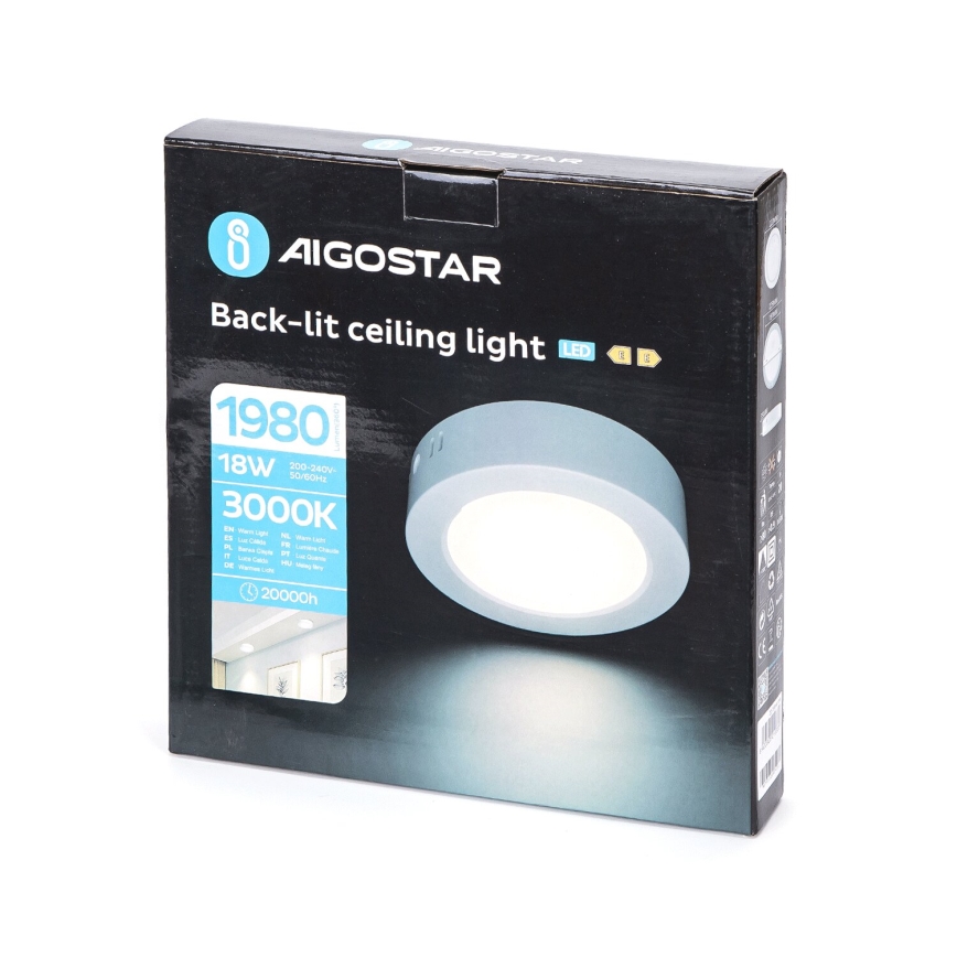 Aigostar - LED Virsapmetuma griestu lampa LED/18W/230V d. 22,6 cm 3000K balta