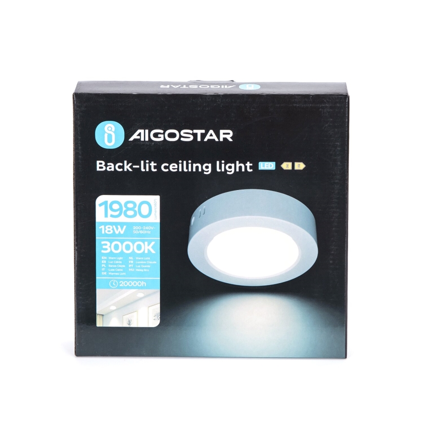 Aigostar - LED Virsapmetuma griestu lampa LED/18W/230V d. 22,6 cm 3000K balta