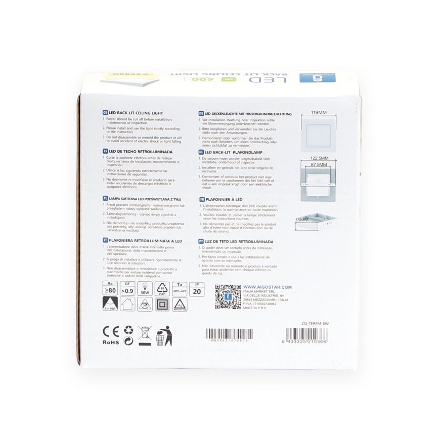 Aigostar - LED Virsapmetuma griestu lampa LED/6W/230V 12,2x12,2 cm 3000K balta