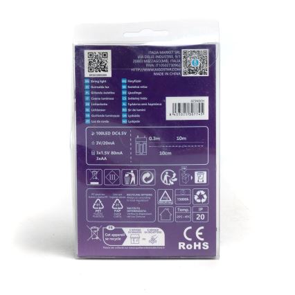 Aigostar - LED virtene, 100 LED/3xAA, 10,3 m, auksti balta