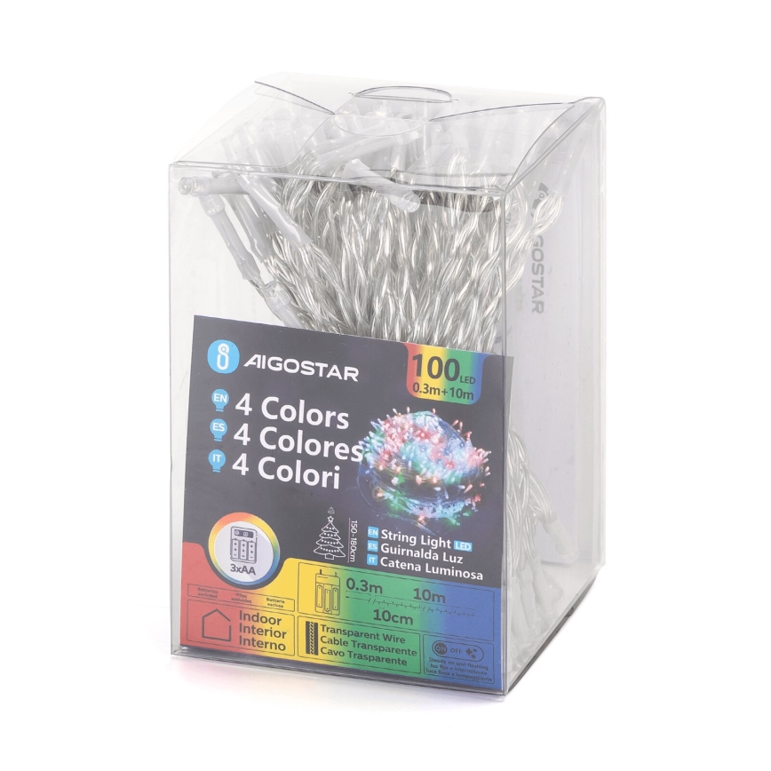Aigostar - LED  virtene 100xLED/3xAA 10,3m daudzkrāsaina