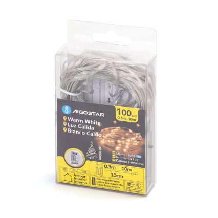 Aigostar - LED virtene 100xLED/3xAA 10,3m siltā balta
