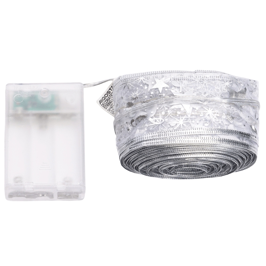Aigostar - LED virtene 100xLED/3xAA 10 m silti balta sudraba