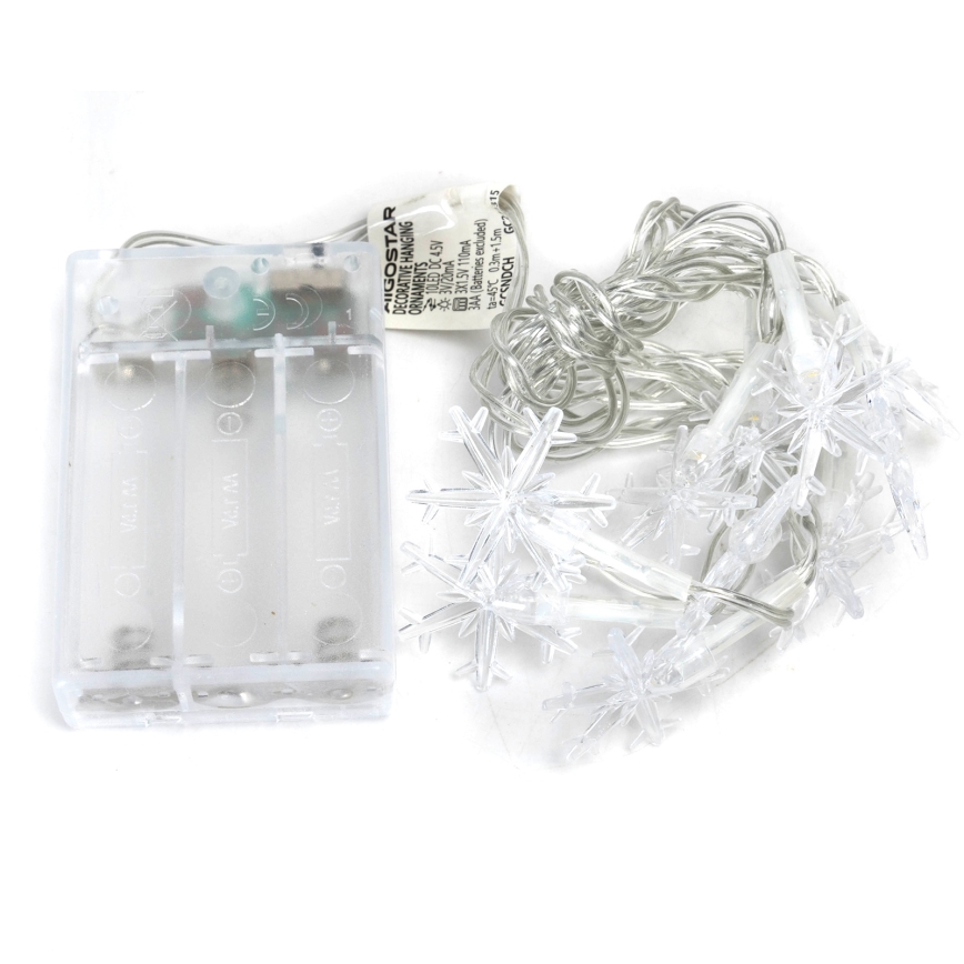 Aigostar - LED virtene 10xLED/3xAA 1,5m silti balta sniegpārslas