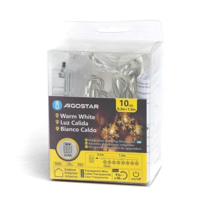 Aigostar - LED virtene 10xLED/3xAA 1,5m silti balta sniegpārslas