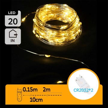 Aigostar - LED virtene 20xLED/2x3V 2m silti balta