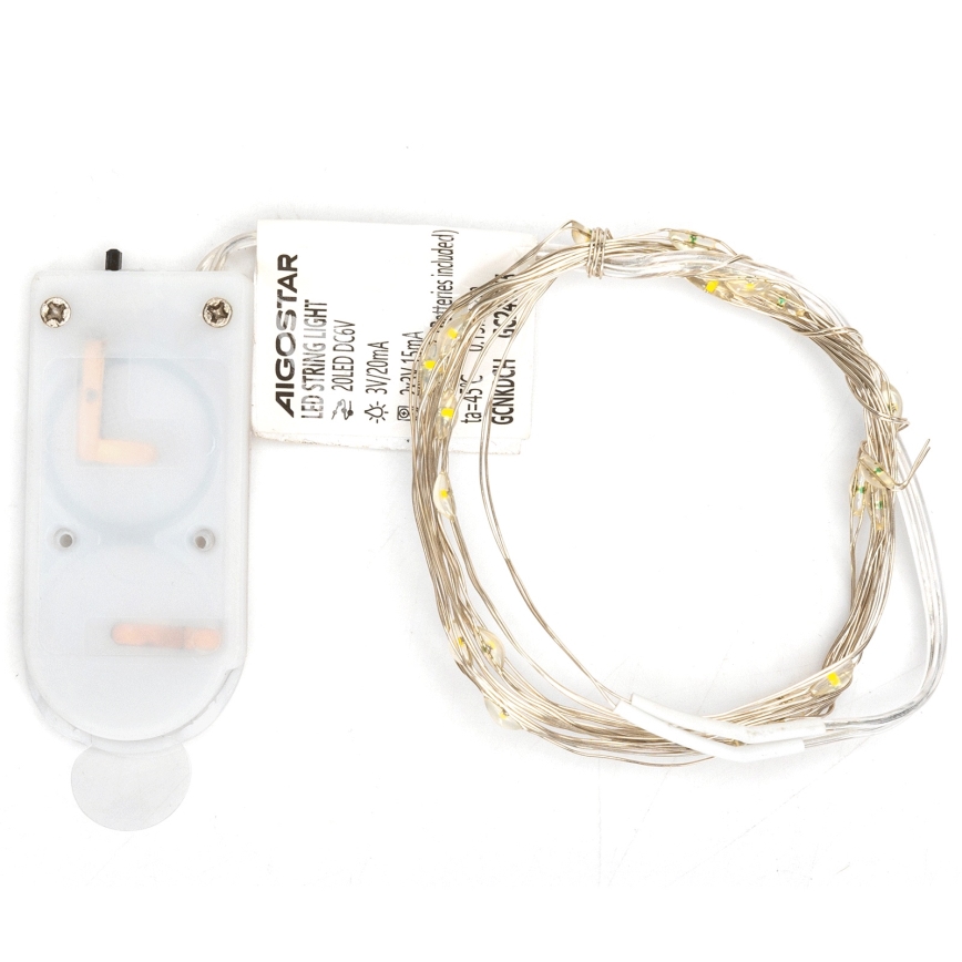 Aigostar - LED virtene 20xLED/2x3V 2m silti balta