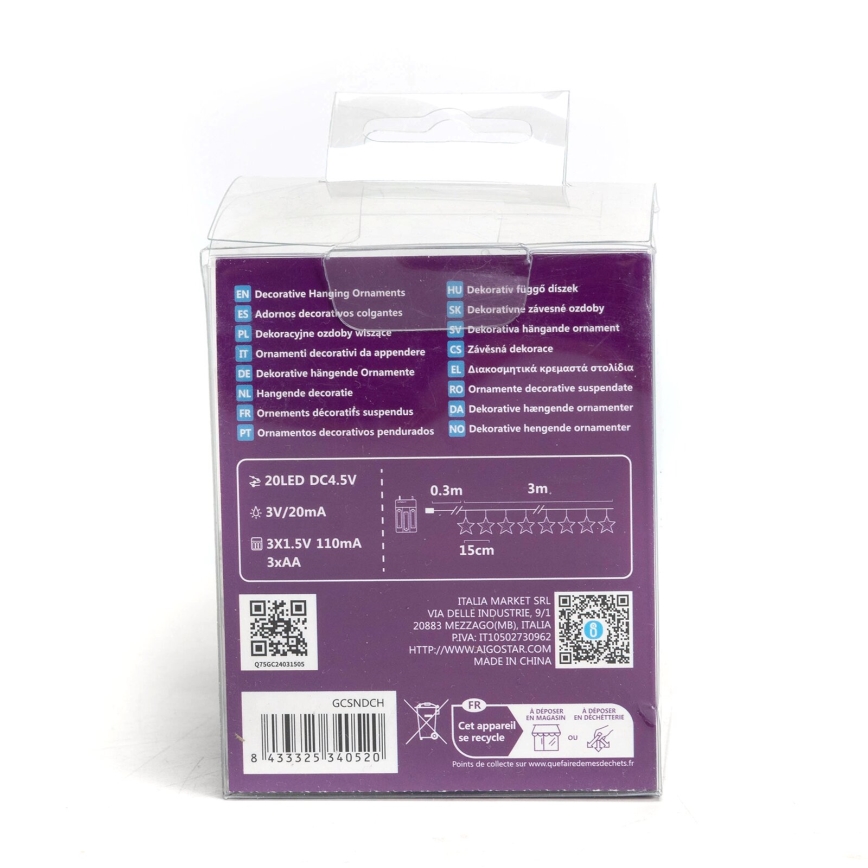 Aigostar - LED  virtene 20xLED/3xAA 3,3m zvaigznes