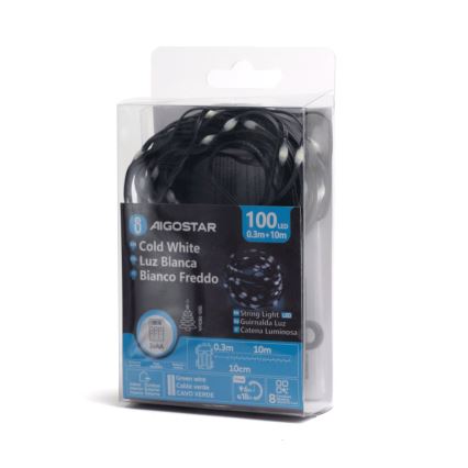 Aigostar - LED Ziemassvētku āra virtene 100xLED/8 funkcijas 10,3m IP44 vēsi balts
