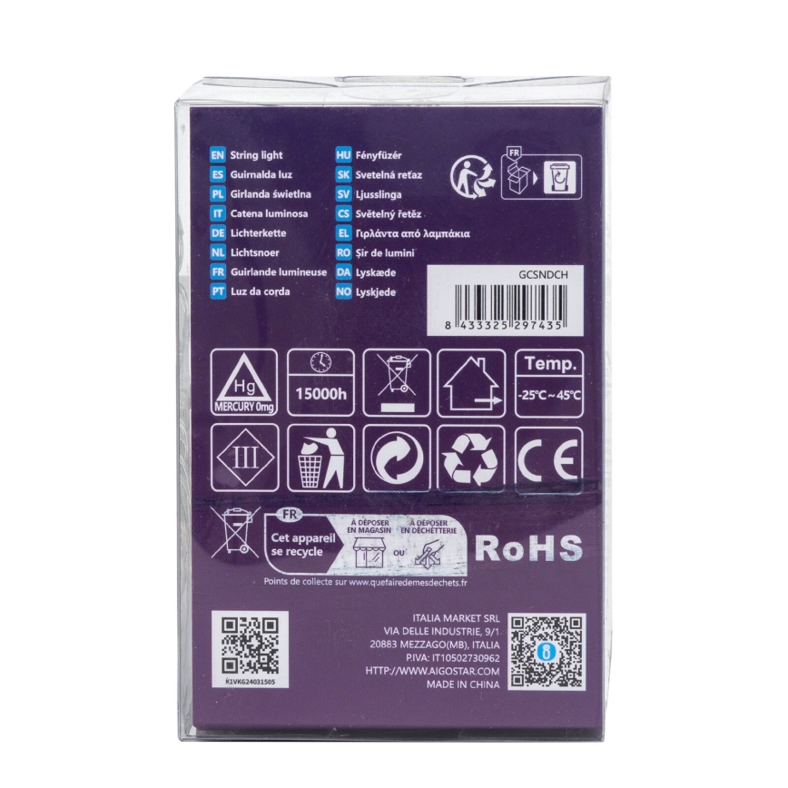 Aigostar - LED Ziemassvētku āra virtene 100xLED/8 funkcijas 10,3m IP44 vēsi balts