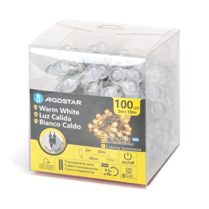 Aigostar - LED Ziemassvētku āra virtene 100xLED/8 funkcijas 13m IP44 silti balta