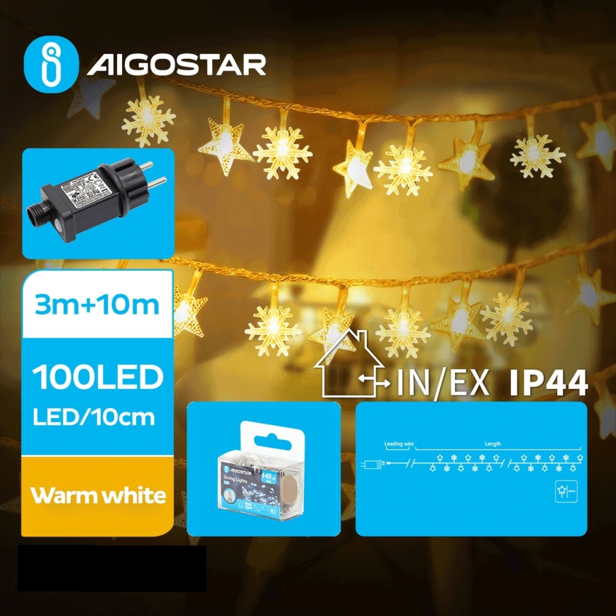 Aigostar - LED Ziemassvētku āra virtene 100xLED/8 funkcijas 13m IP44 silti balta