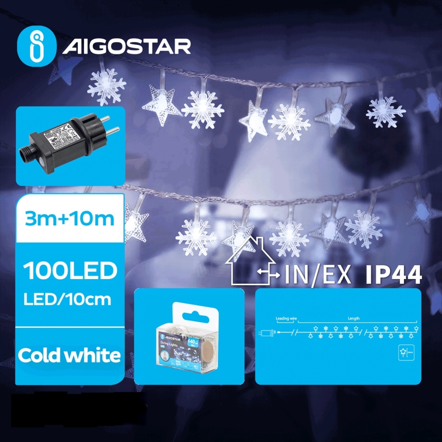 Aigostar - LED Ziemassvētku āra virtene 100xLED/8 funkcijas 13m IP44 vēsi balts
