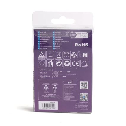 Aigostar -LED Ziemassvētku āra virtene 100xLED/8 funkcijas 3xAA 10,3m IP44 silti balta