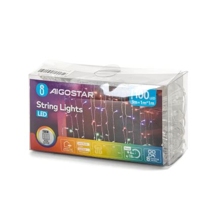 Aigostar - LED Ziemassvētku āra virtene 100xLED/8 funkcijas 3xAA 4x1m IP44 daudzkrāsaina