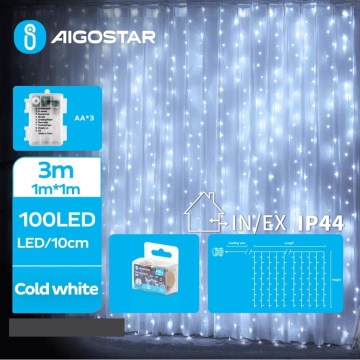 Aigostar - LED Ziemassvētku āra virtene 100xLED/8 funkcijas 3xAA 4x1m IP44 vēsi balts