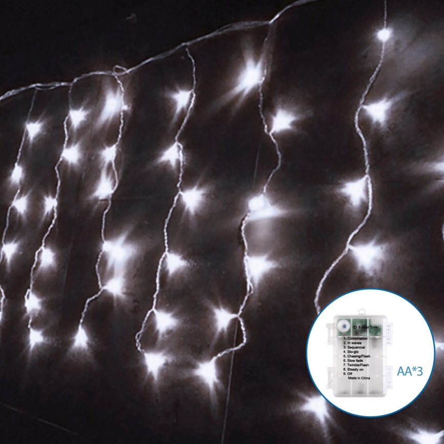 Aigostar - LED Ziemassvētku āra virtene 100xLED/8 funkcijas/3xAA 8x0,4m IP44 vēsi balts