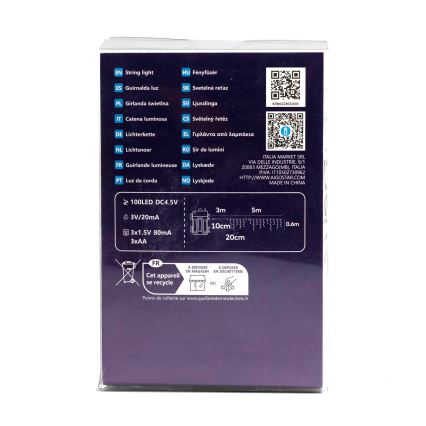 Aigostar-LED Ziemassvētku āra virtene 100xLED/8 funkcijas 3xAA 8x0,6m IP44 silti balta